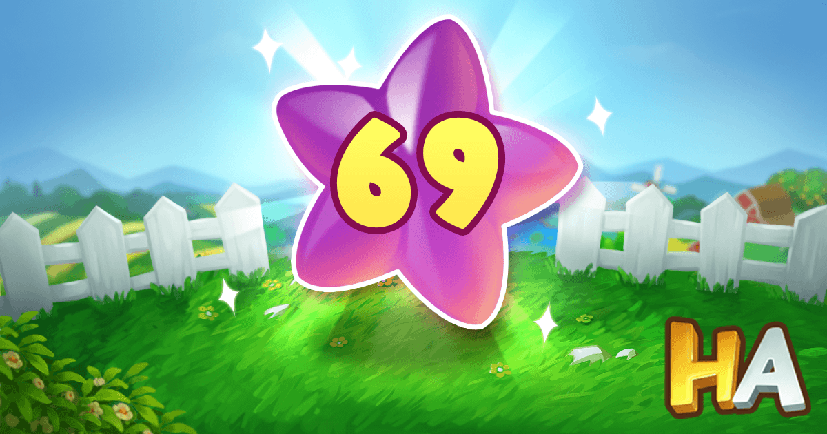   Theresa has reached Level 69 in Happy Acres!